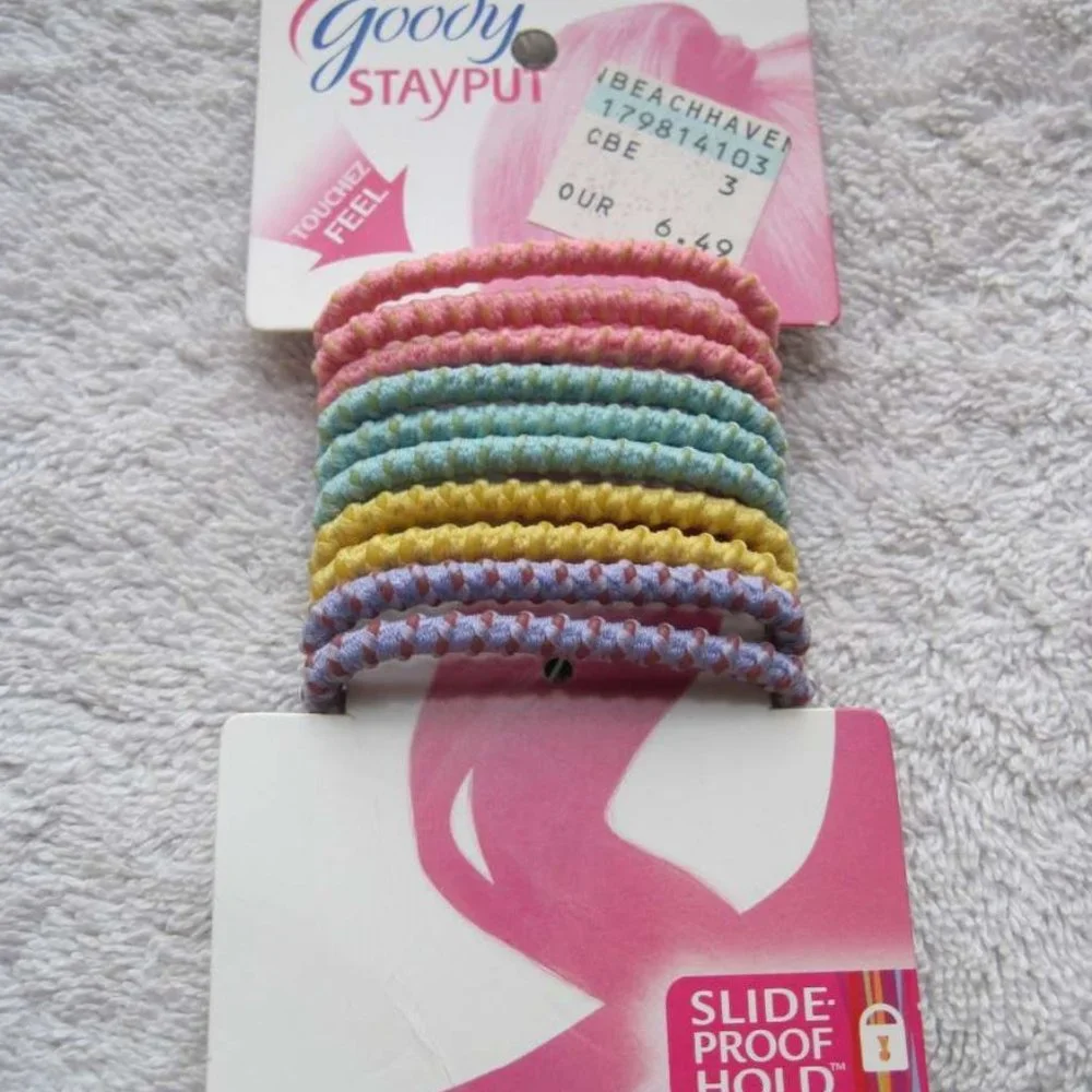 10 Goody Ouchless Stay Put Ponytailer Hair Bands No Metal Elastics Pastel Colors